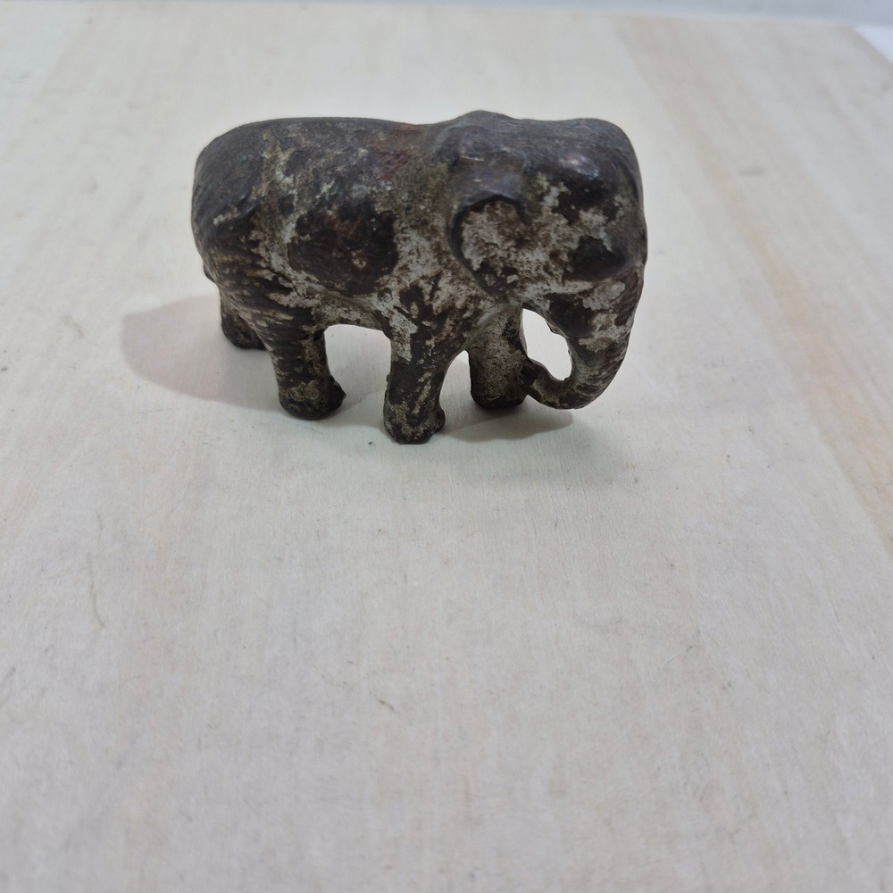 Vintage Cast Iron Elephant Figurine Miniature Metal Animal Statue Silver Patina